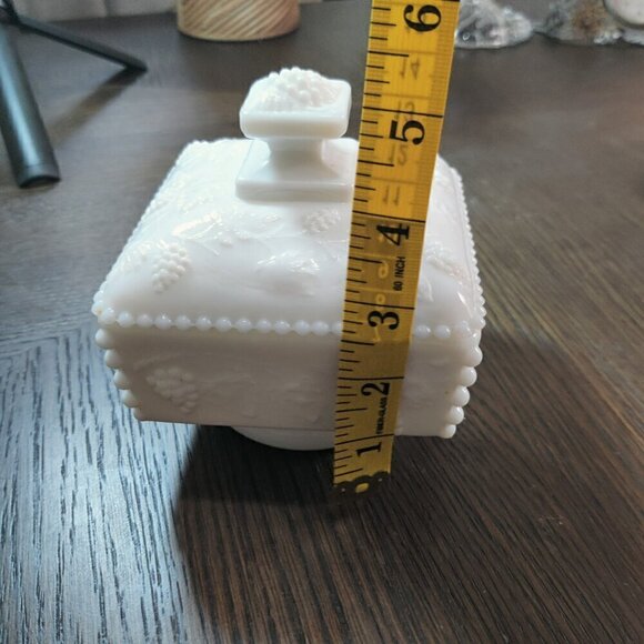 Westmorland milk glass candy dish with lid. Highly decorated & embossed. 2 avail - Picture 7 of 9